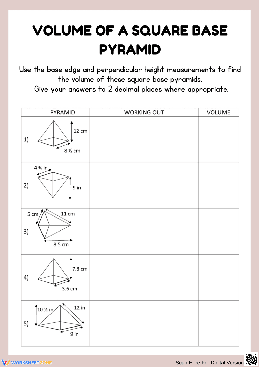 Calculating Volume of Square Base Pyramids - Page 1