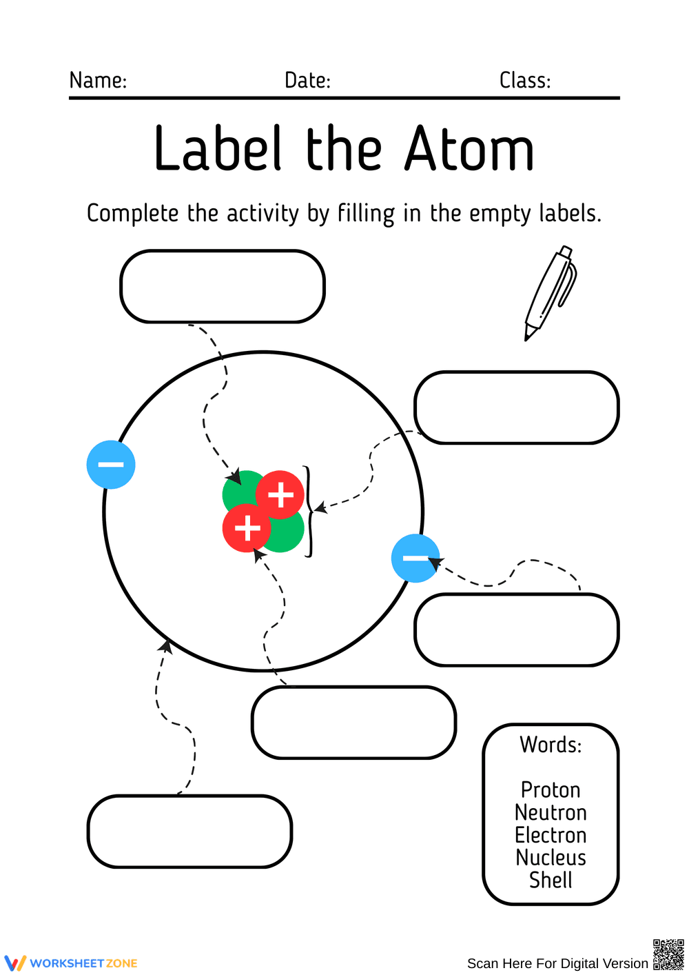 Label the Atom Activity Worksheet - Page 1