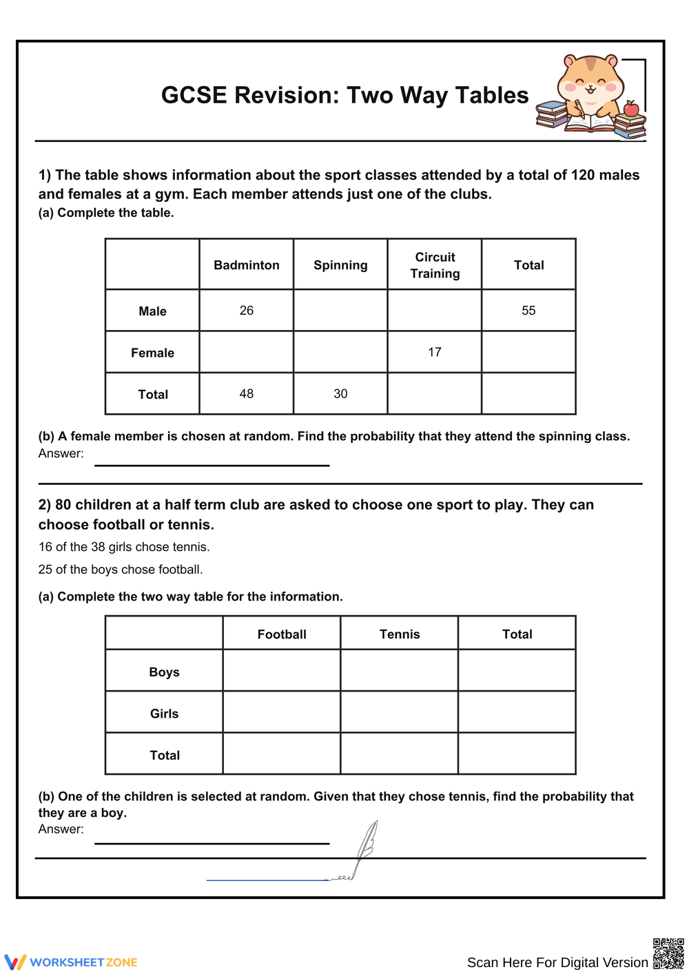 GCSE Revision: Exploring Two Way Tables and Probability - Page 1