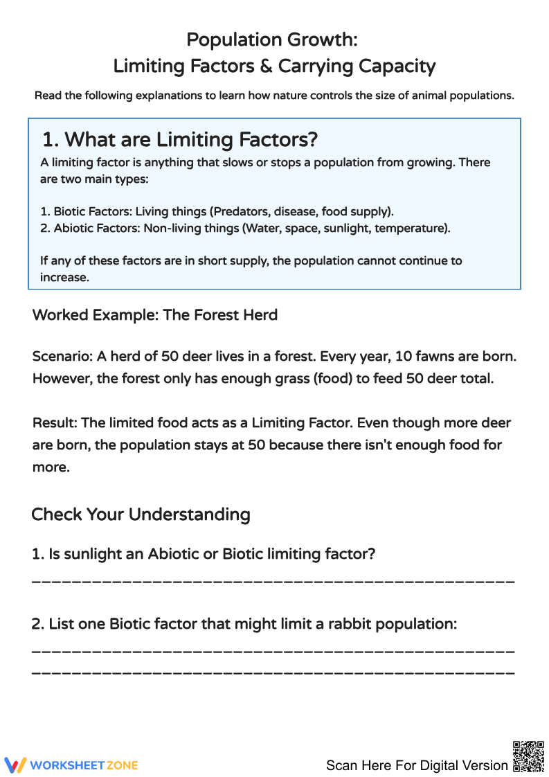 Understanding Population Growth: Limiting Factors and Capacity - Page 1