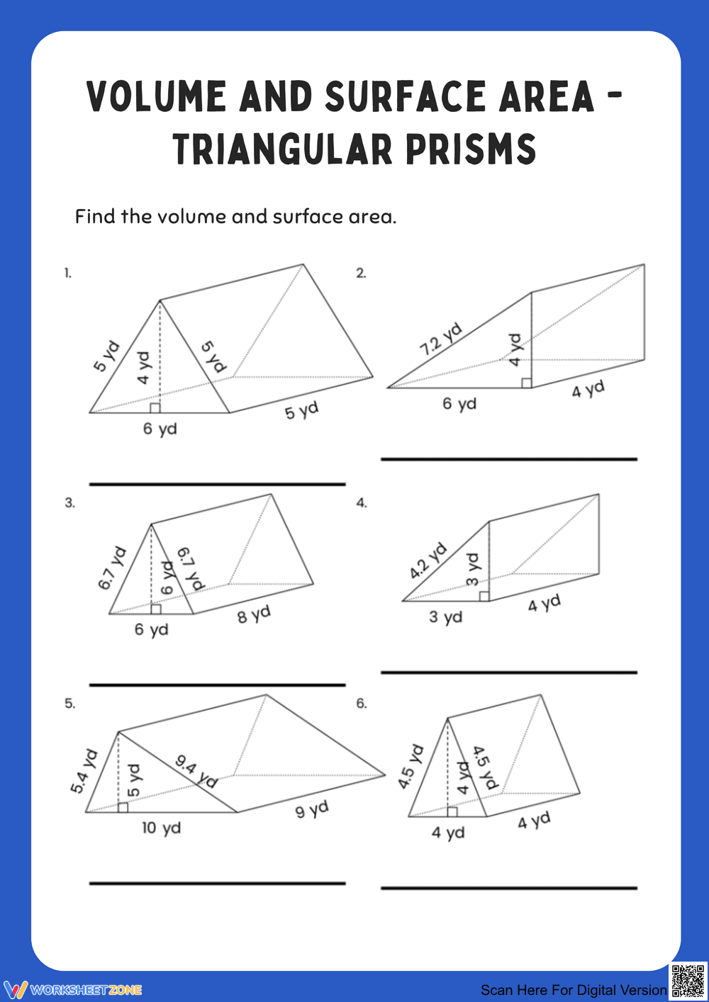 Calculating Volume and Surface Area of Triangular Prisms - Page 1