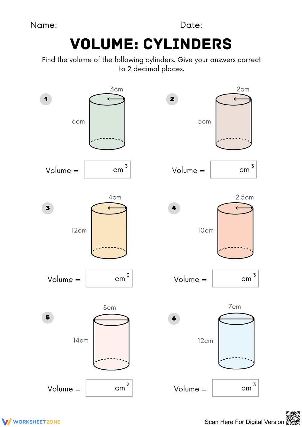 Calculating Volume of Cylinders - Page 1