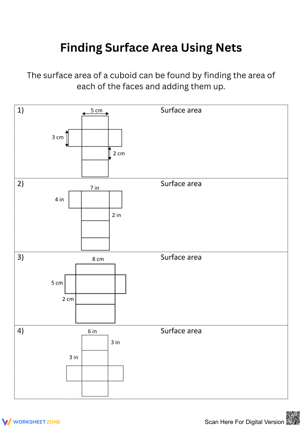 Finding Surface Area Using Nets Activities - Page 1