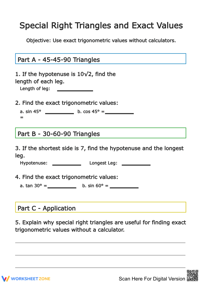 Special Right Triangles and Exact Values - Page 1