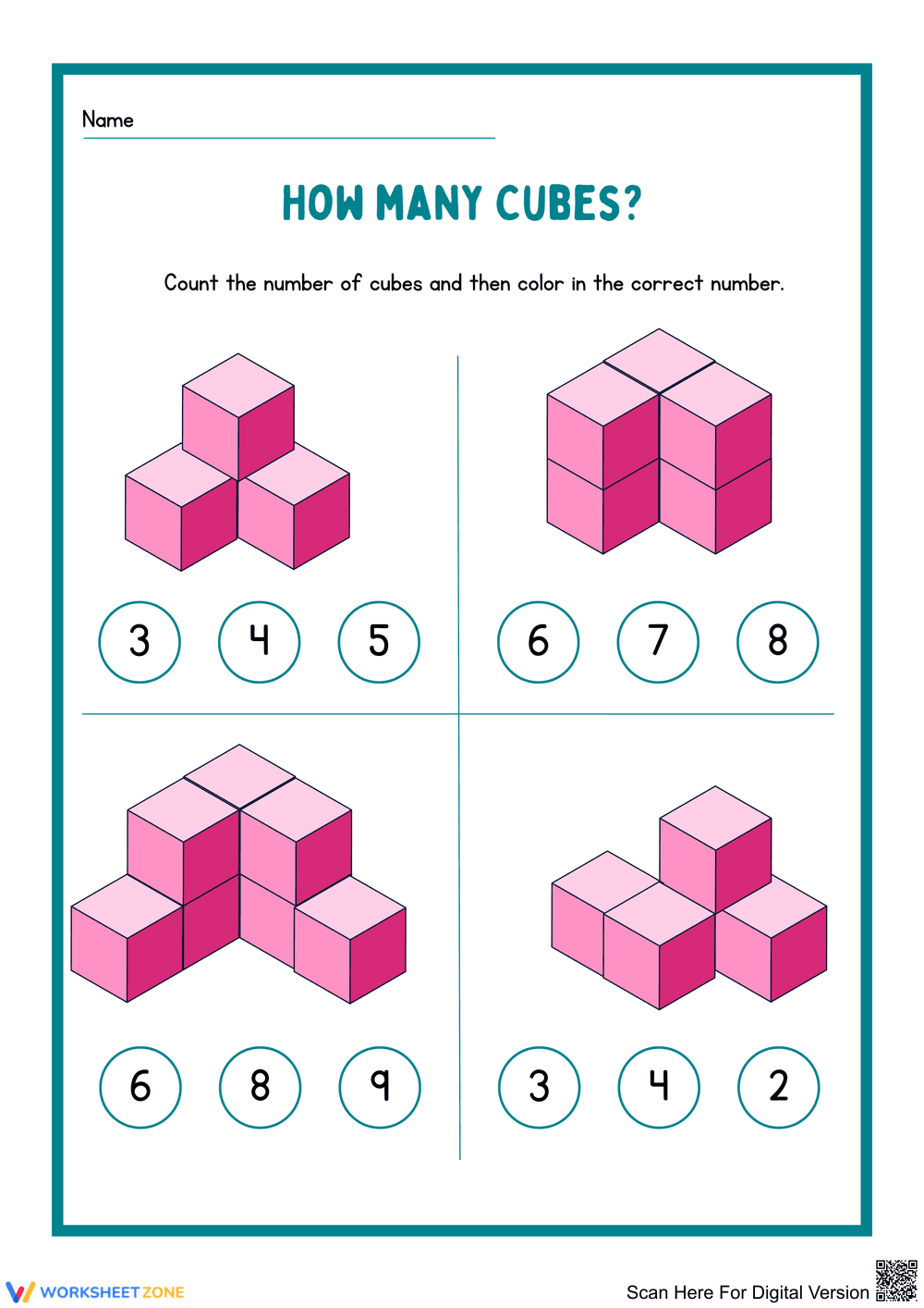 Counting Cubes Worksheet for Early Learners - Page 1
