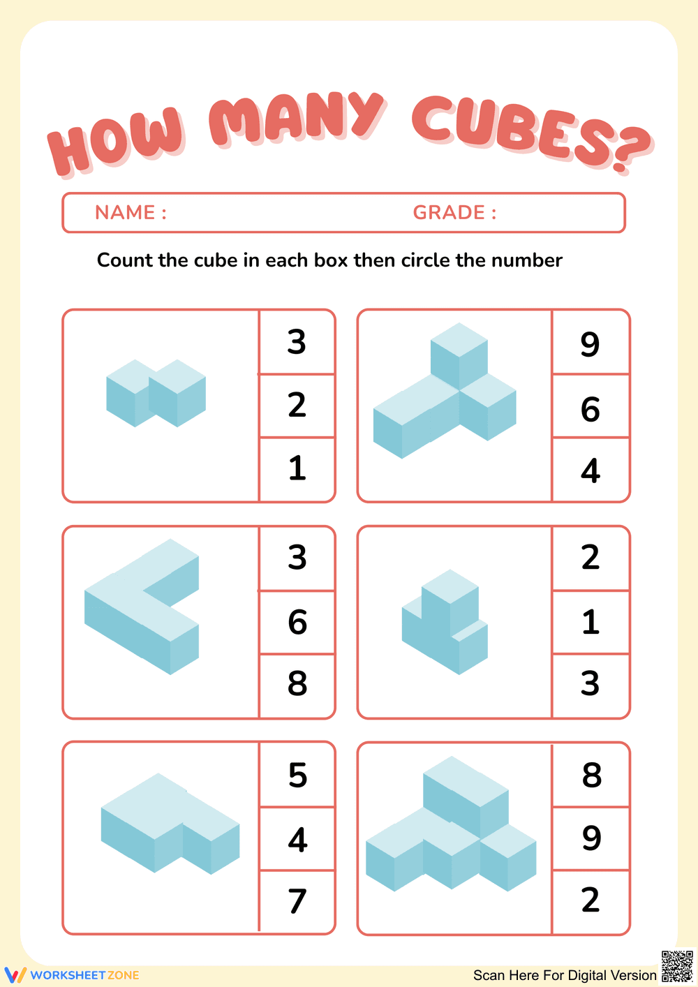 Counting Cubes Worksheet for Young Learners - Page 1