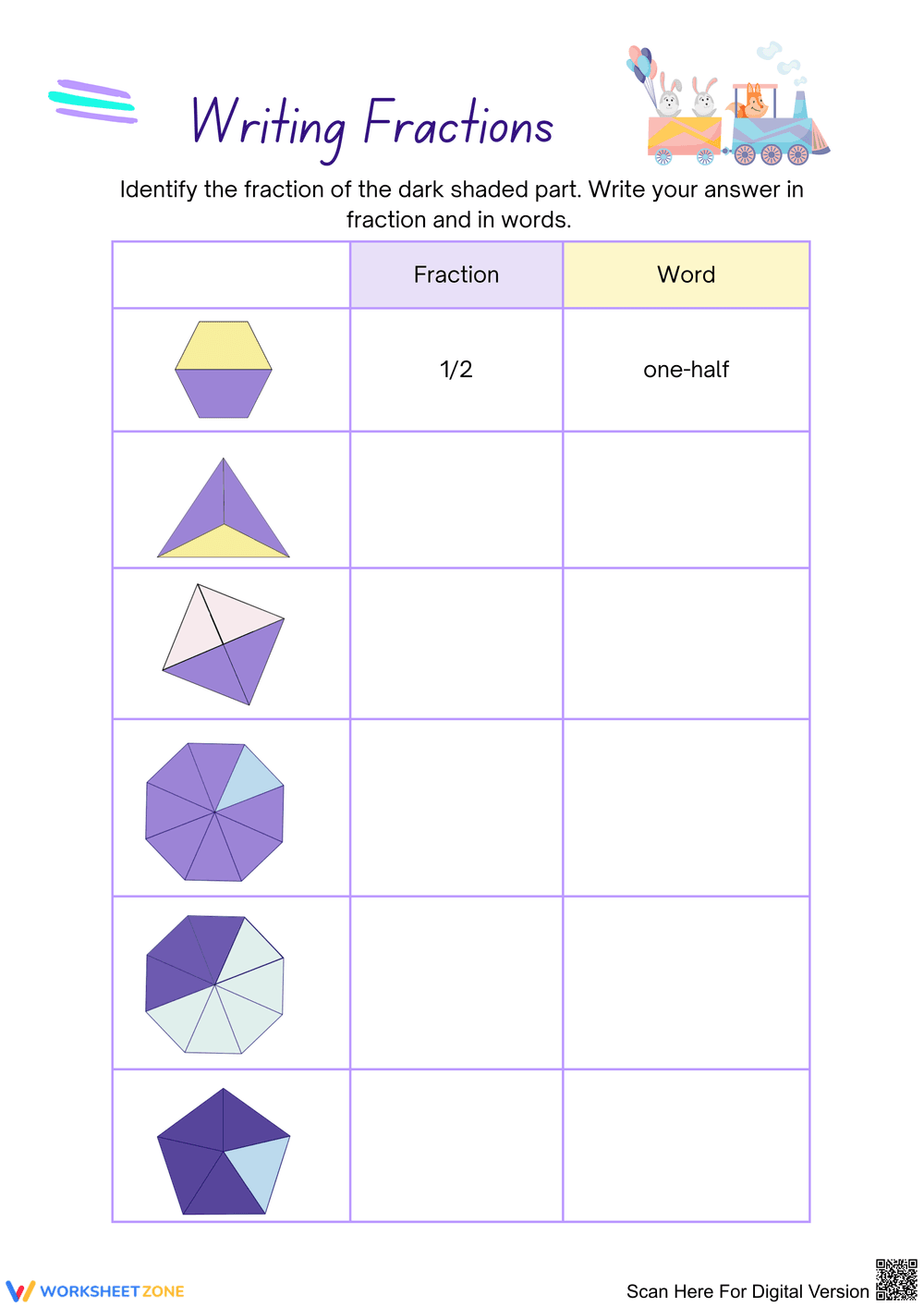 Writing Fractions with Pictures - Page 1