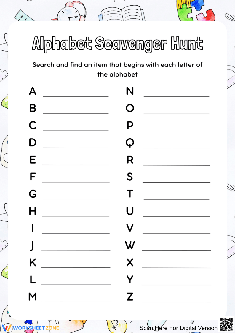 Alphabet Scavenger Hunt Worksheet for Early Learners - Page 1