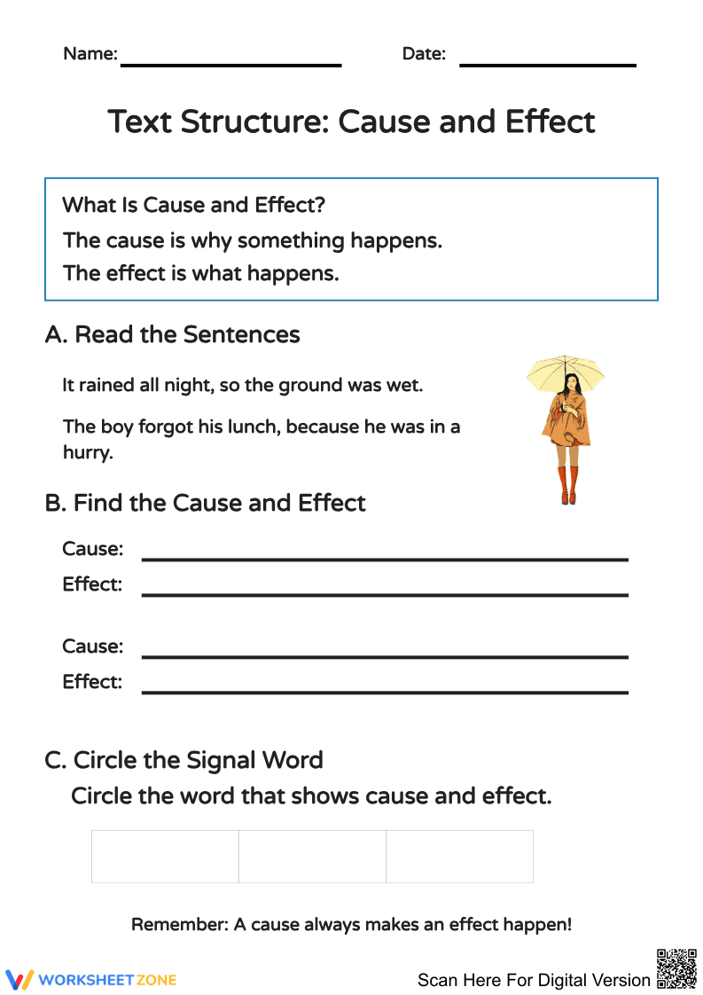 Cause and Effect Text Structure Worksheet - Page 1