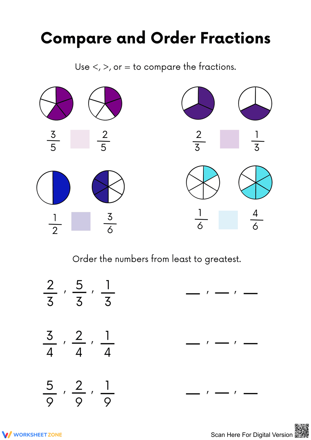 Compare and Order Fractions with Visuals - Page 1