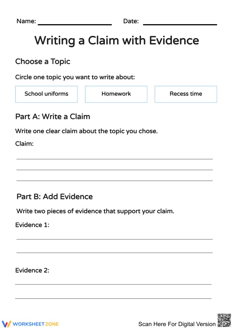 Writing a Claim with Evidence - Page 1