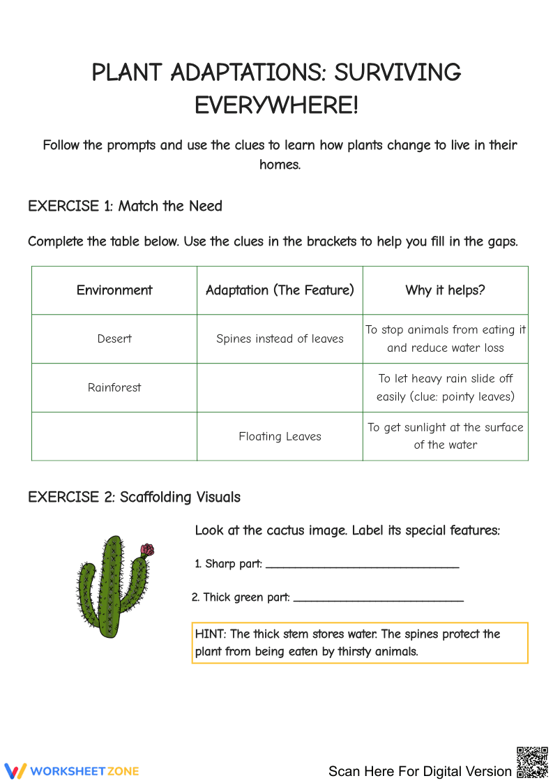Plant Adaptations Worksheet - Page 1