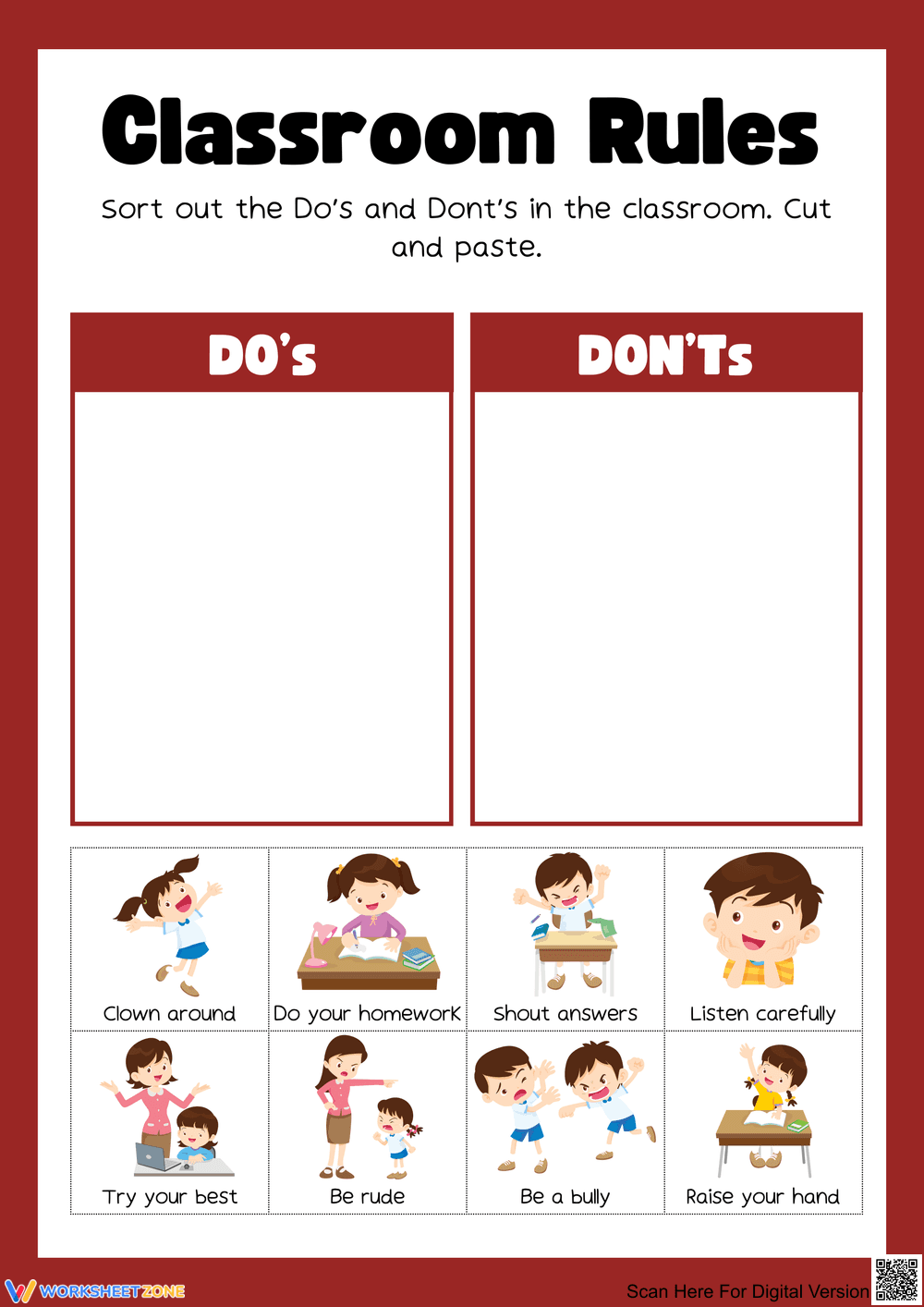Classroom Rules Activity: Do's and Don'ts - Page 1