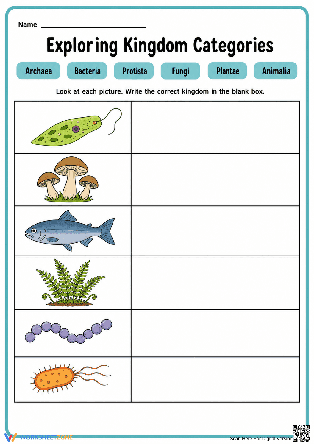 Biological Kingdoms Worksheet | Essential Grade 6-8 Science - Page 1