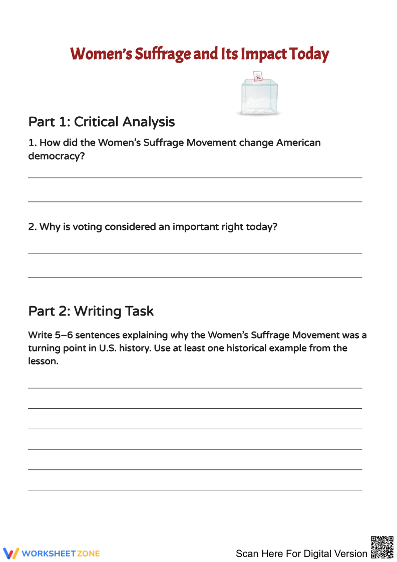 Women’s Suffrage Impact Today Worksheet - Page 1