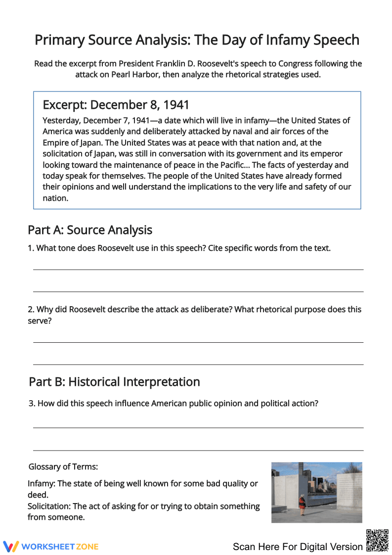 Primary Source Analysis: Roosevelt’s Day of Infamy Speech - Page 1