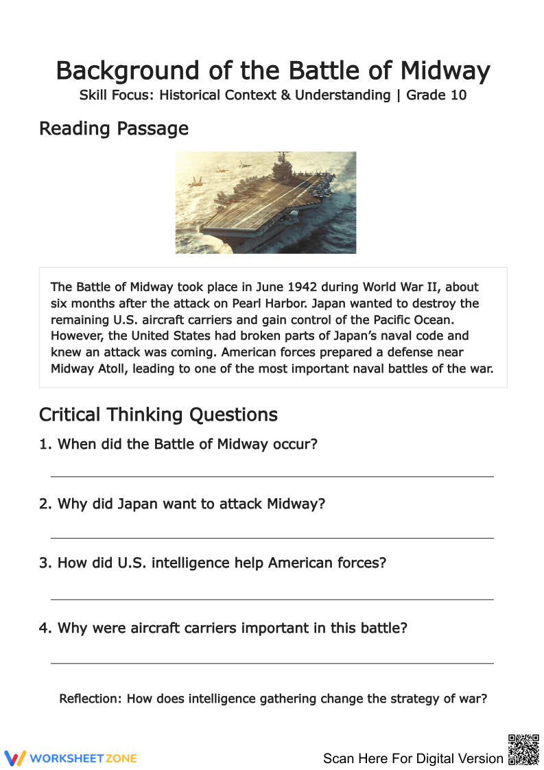 Battle of Midway Background Worksheet - Page 1