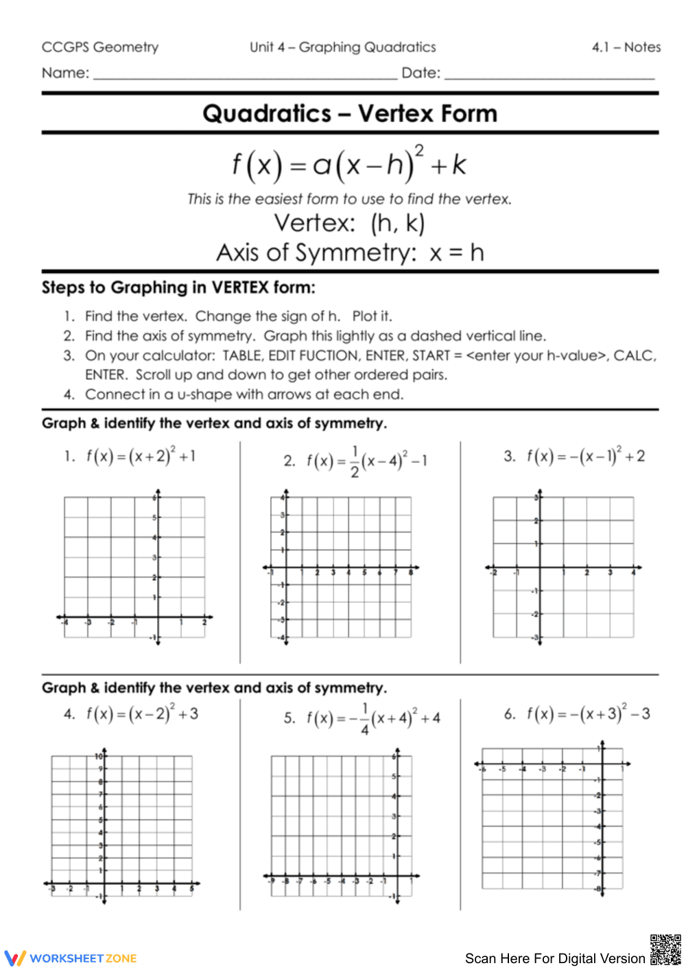 Understanding Quadratics: Vertex Form Graphing - Page 1