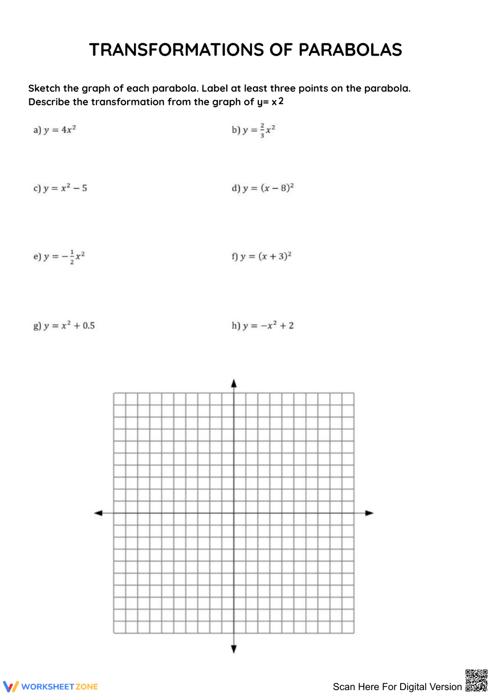 Transformations of Parabolas Activity - Page 1