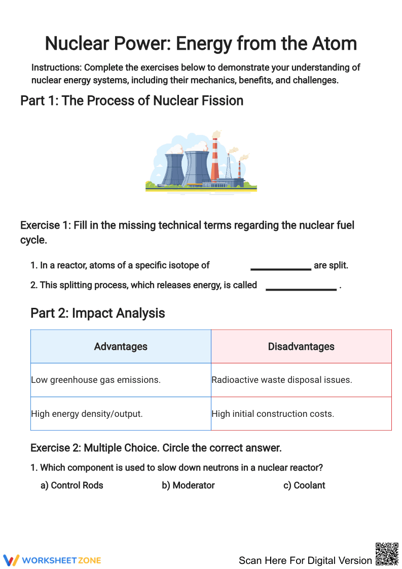 Nuclear Power: Energy from the Atom Worksheet - Page 1