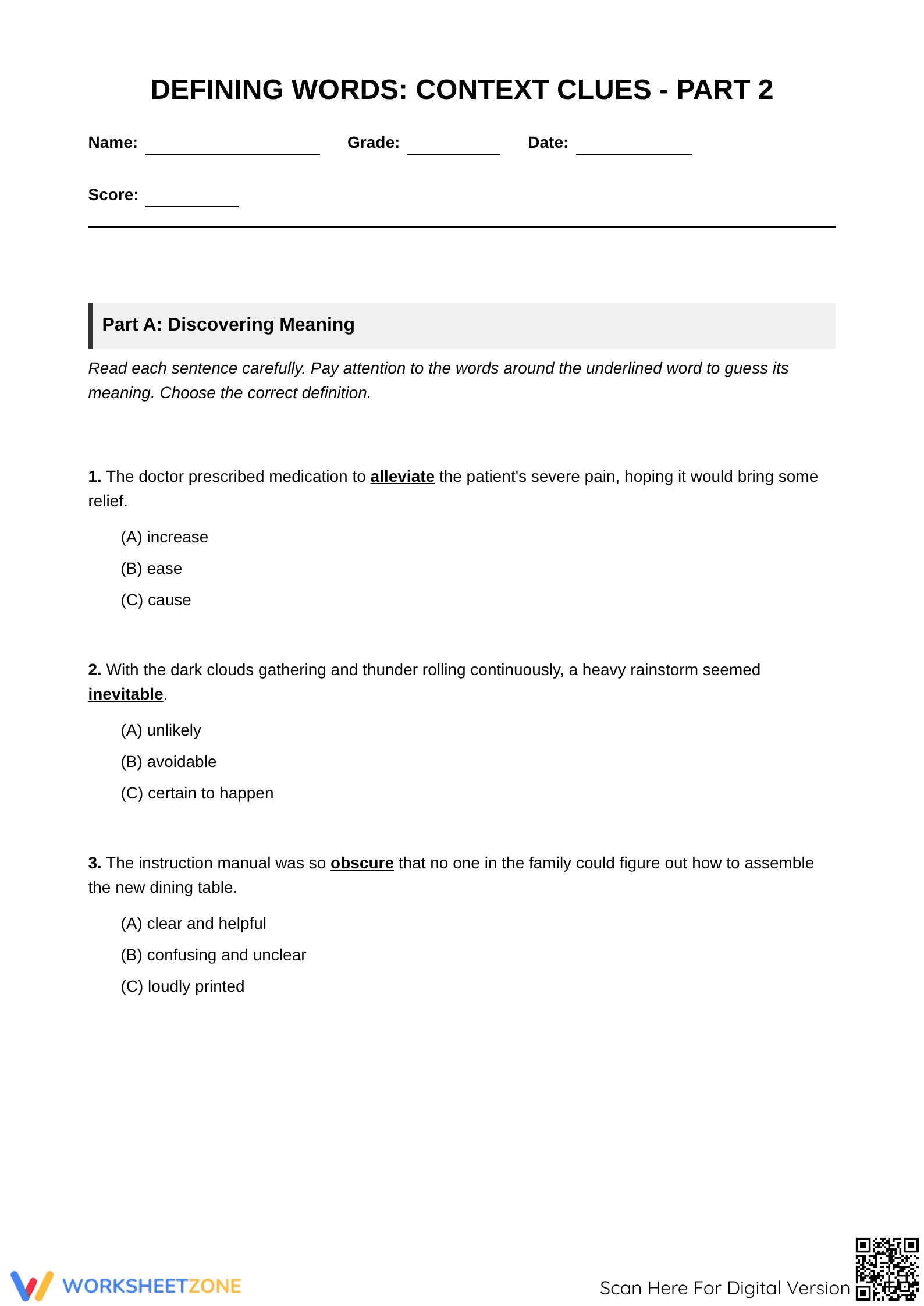 Defining Words: Context Clues - Part 2 - Page 1