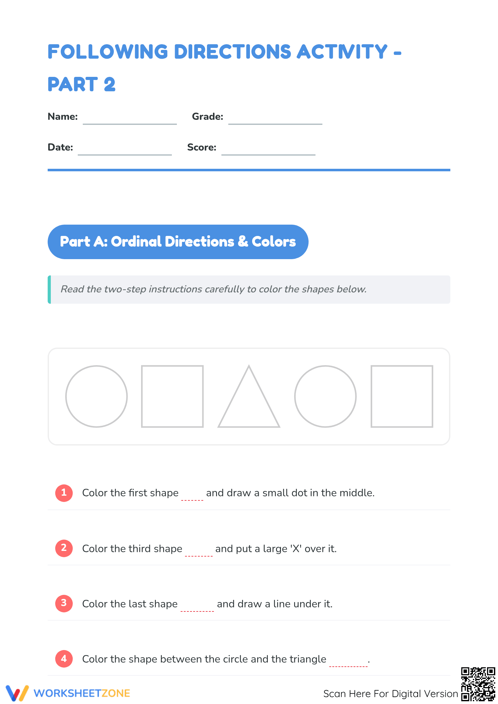 Following Directions Activity - Part 2 Worksheet - Page 1