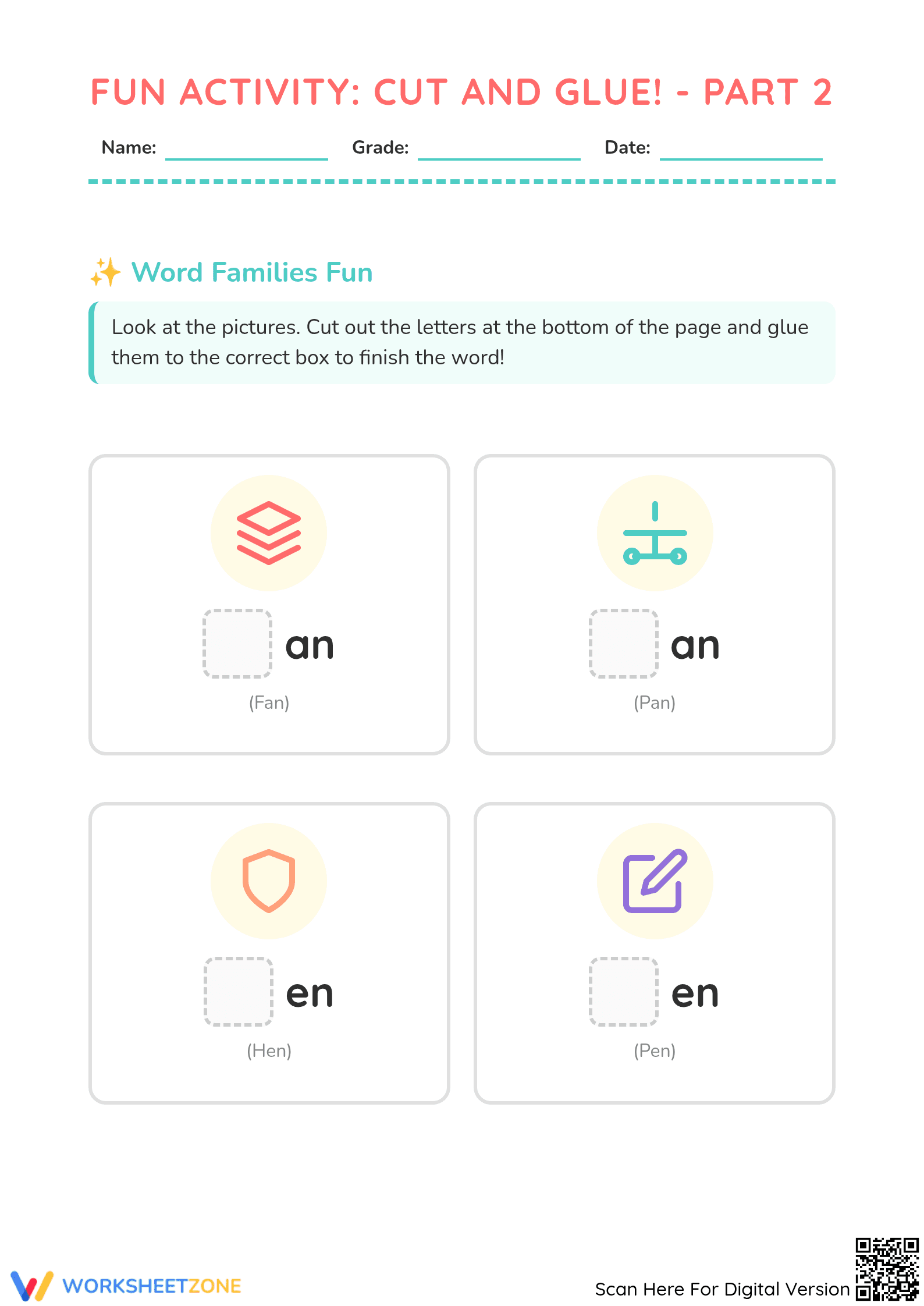 Fun Cut and Glue Word Families Phonics Activity - Part 2 - Page 1