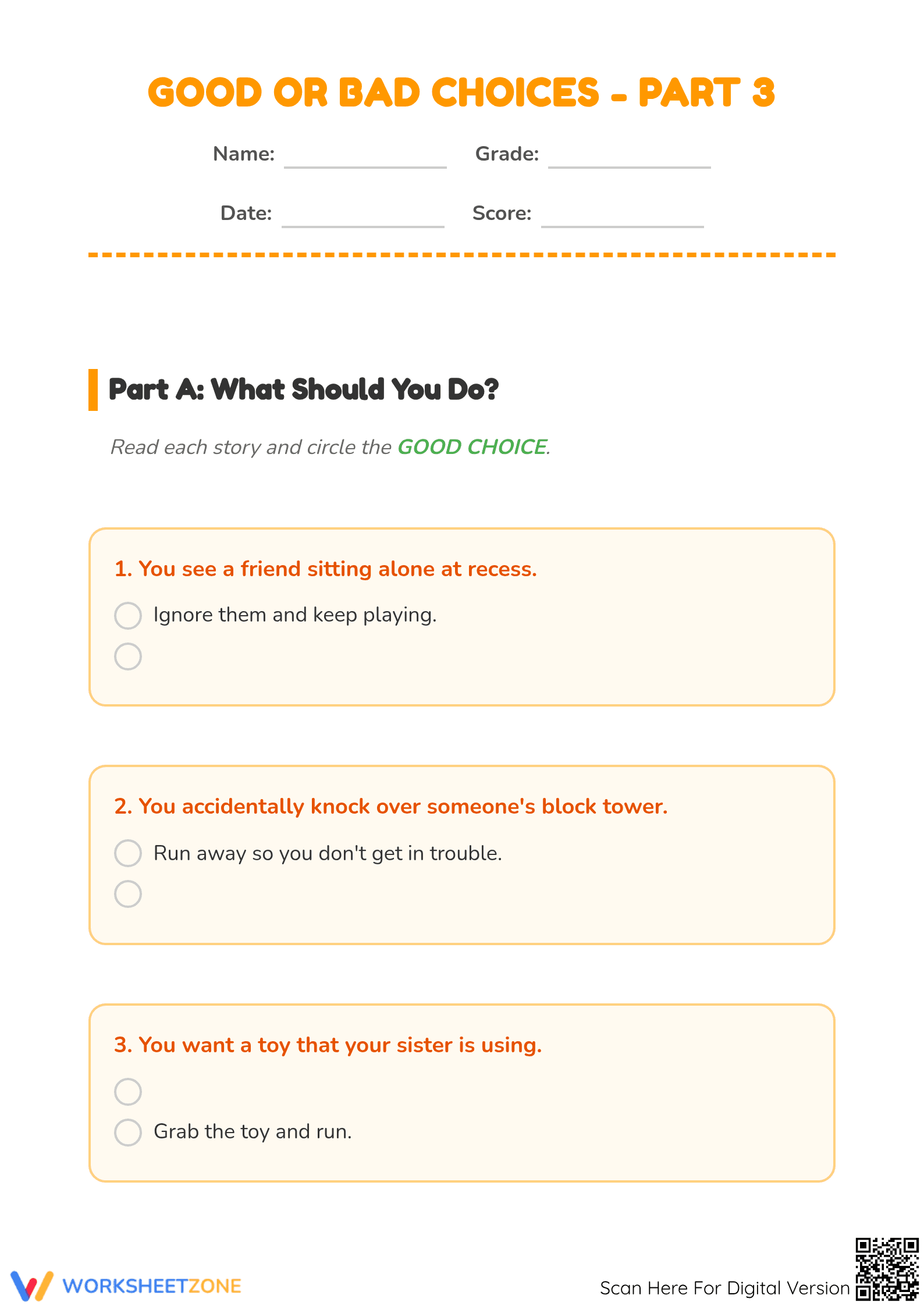 Good or Bad Choices Coloring Worksheet – Learn Classroom Behavior - Page 1