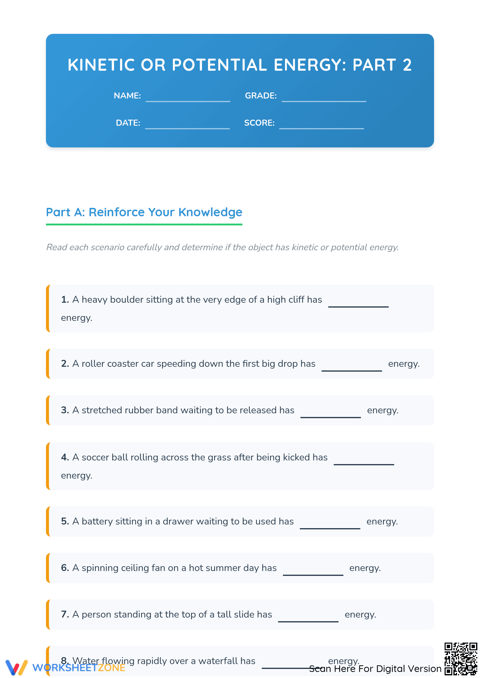Kinetic or Potential Energy: Identifying Energy Types - Page 1