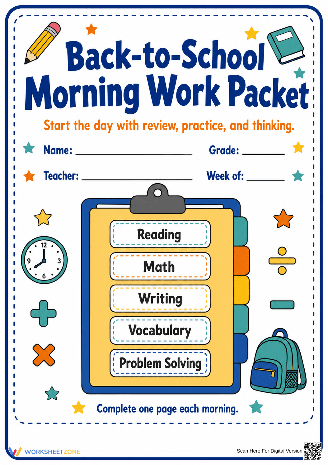 Back-to-School Morning Work Packet | Essential Cover - Page 1