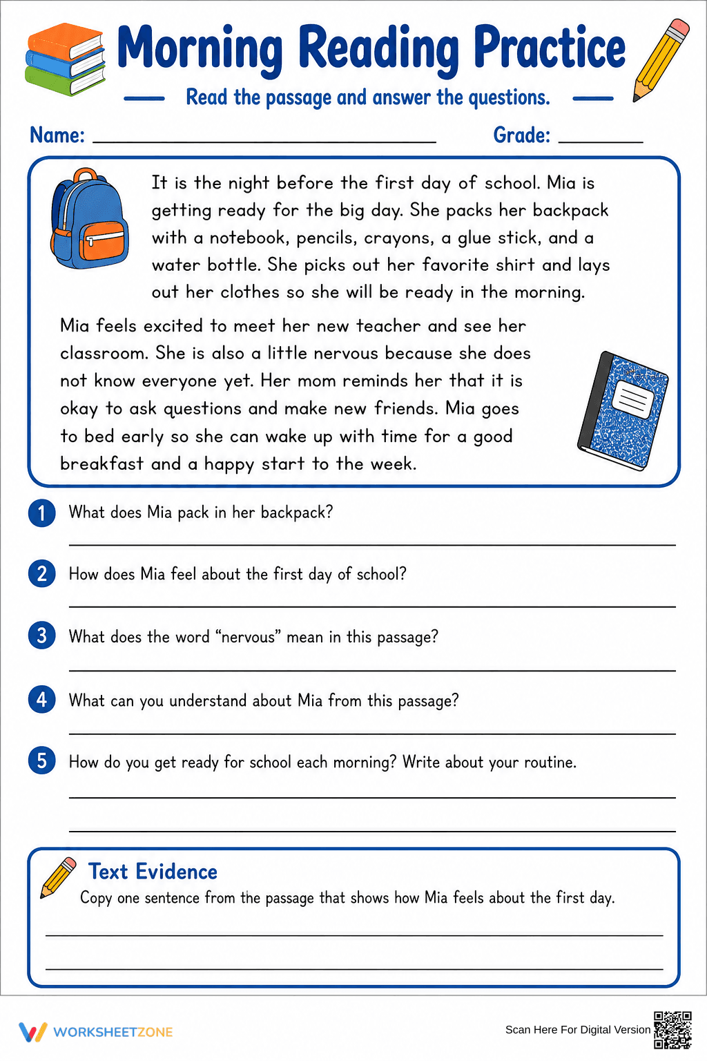 Grade 3 Morning Reading Practice — Printable Worksheet - Page 1