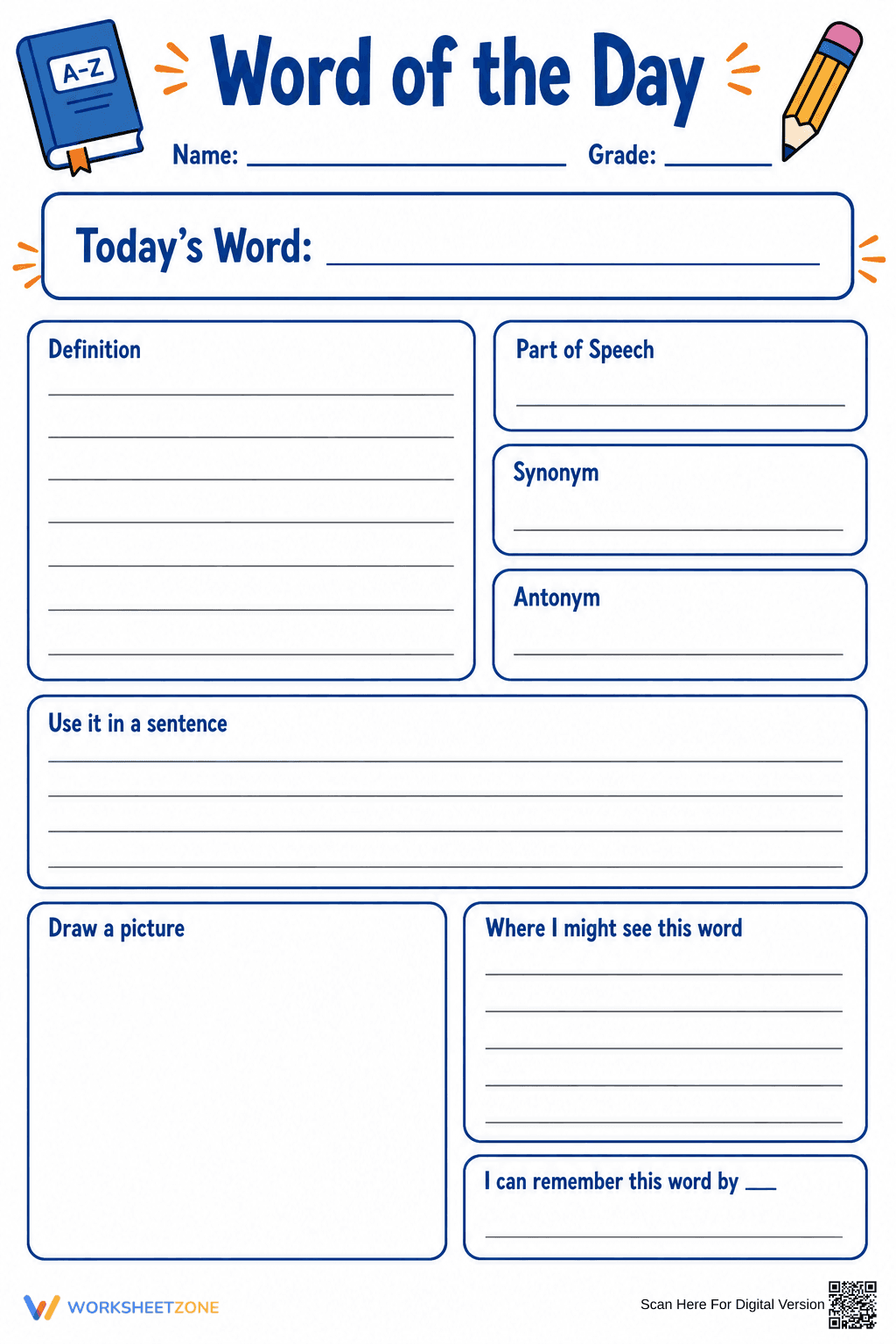 Printable Word of the Day Worksheet | Grades 3-6 ELA - Page 1