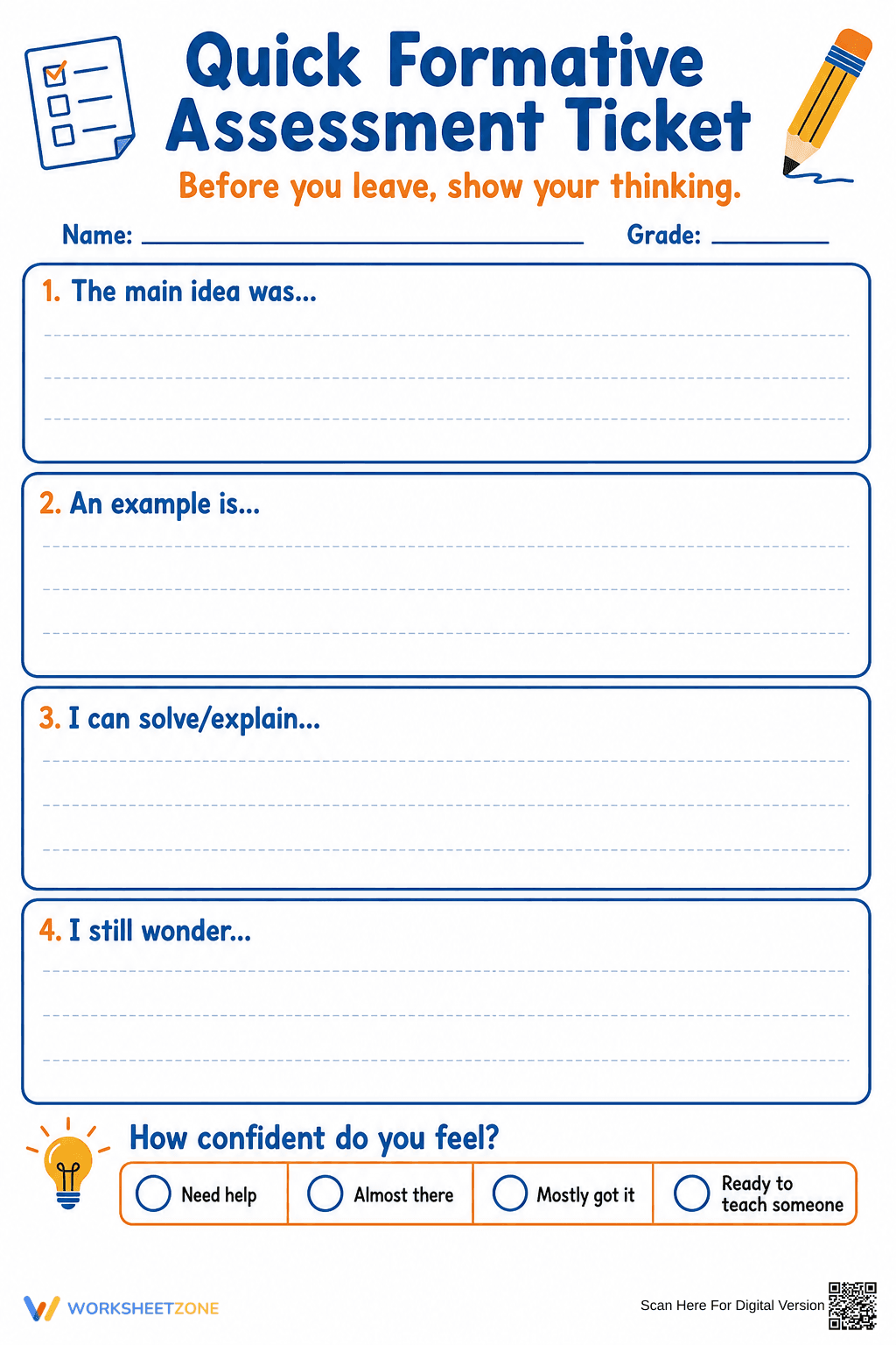 Quick Formative Assessment Ticket | Ready Grade 2-6 - Page 1