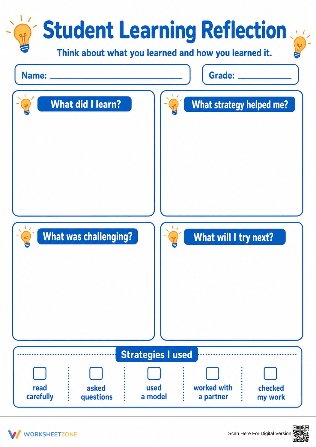 Student Learning Reflection | Grade 4 Printable Guide - Page 1