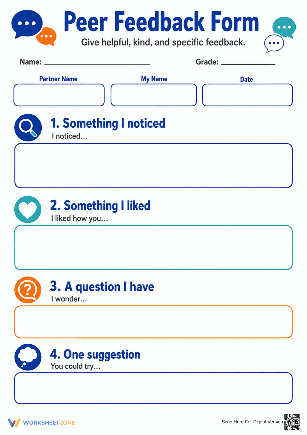 Printable Peer Feedback Form | Grade 3-8 ELA - Page 1