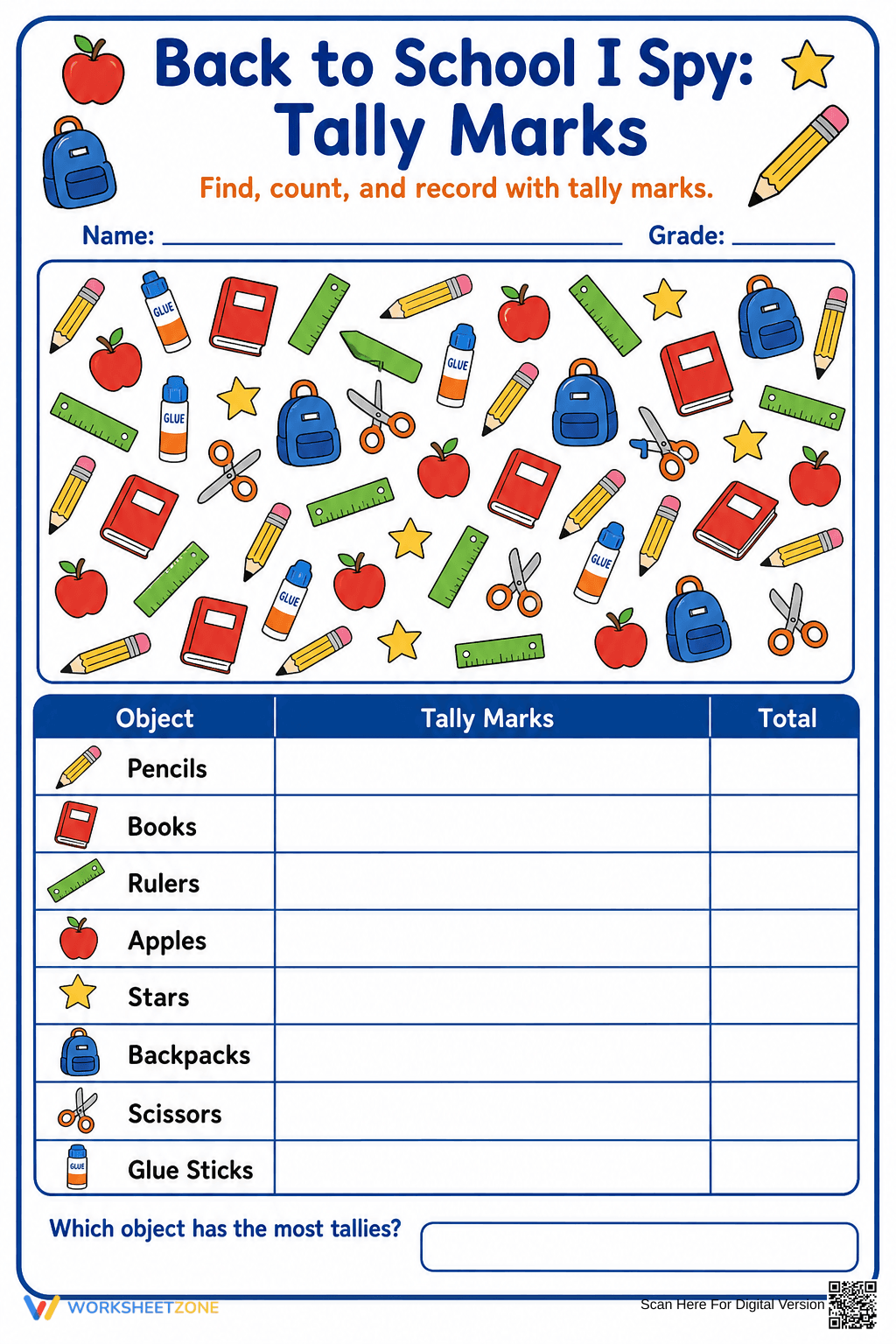 Grade 1 Tally Marks — Printable No-Prep Worksheet - Page 1