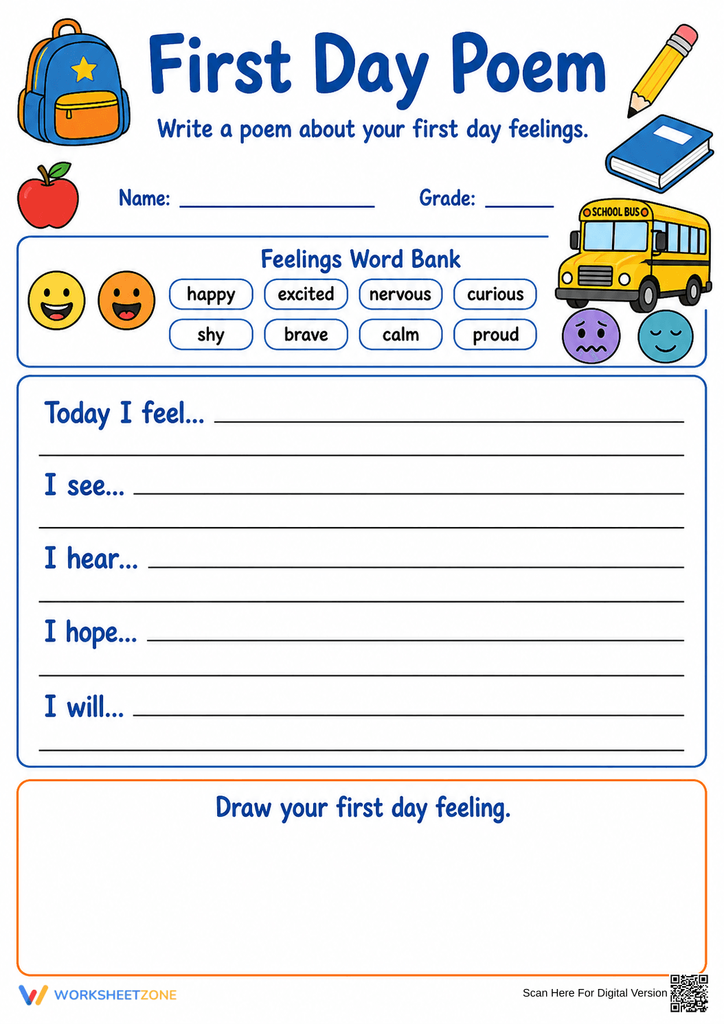 First Day Poem Worksheet | Printable Grade 2 ELA - Page 1