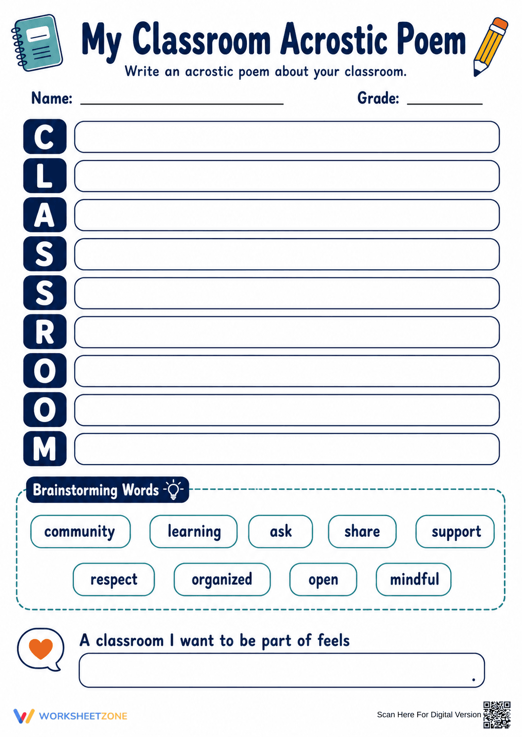 Printable Classroom Acrostic Poem | Grade 3 ELA - Page 1