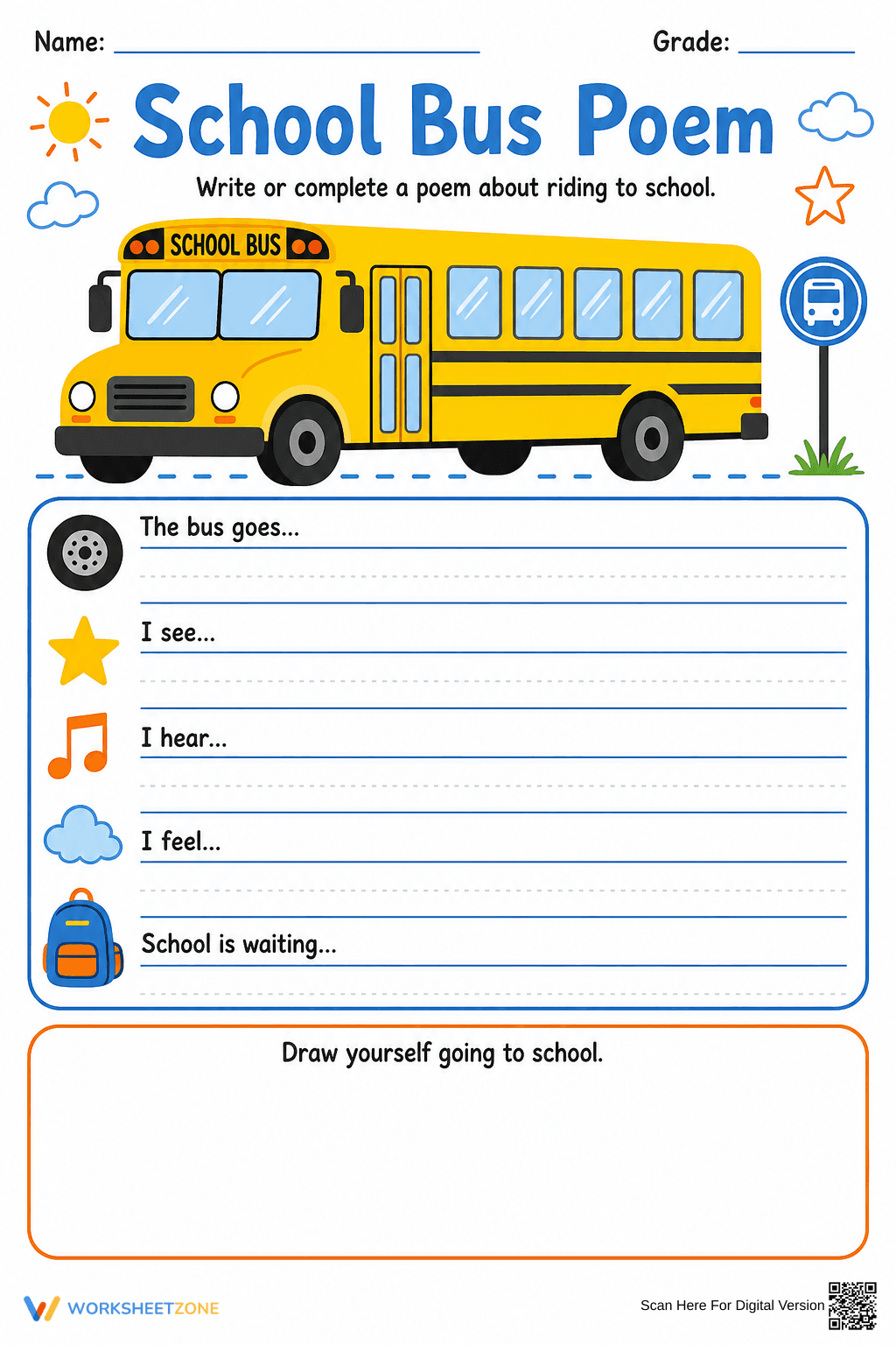 School Bus Poem Worksheet | Grade 1 Printable - Page 1
