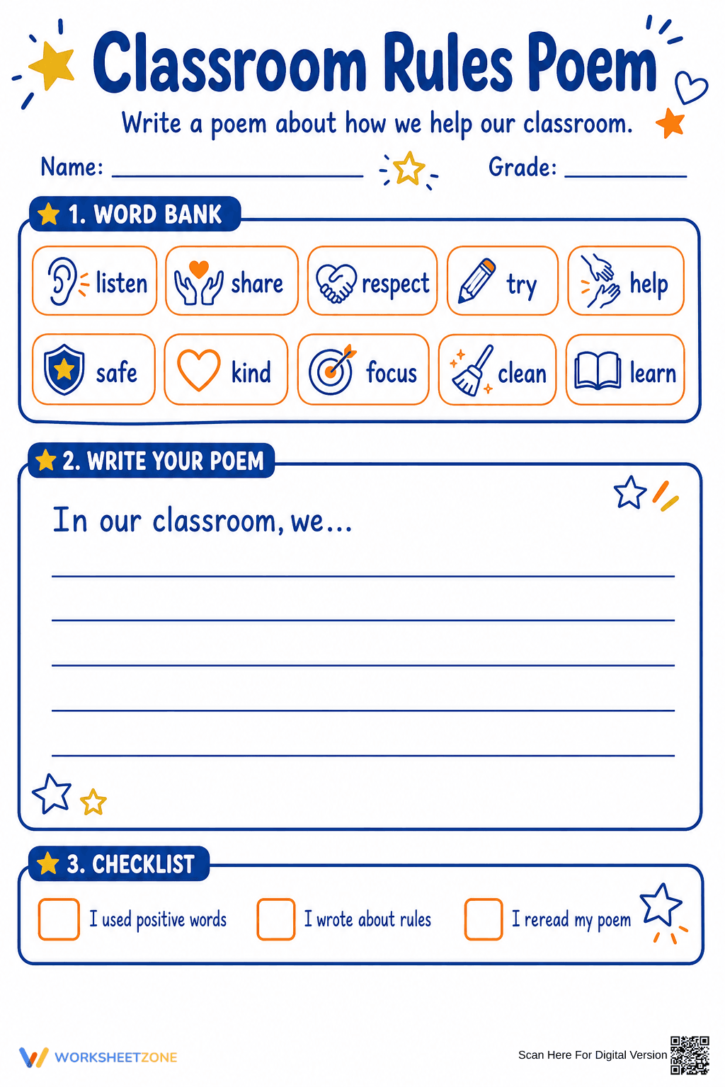 Printable Classroom Rules Poem | Grade 3 - Page 1