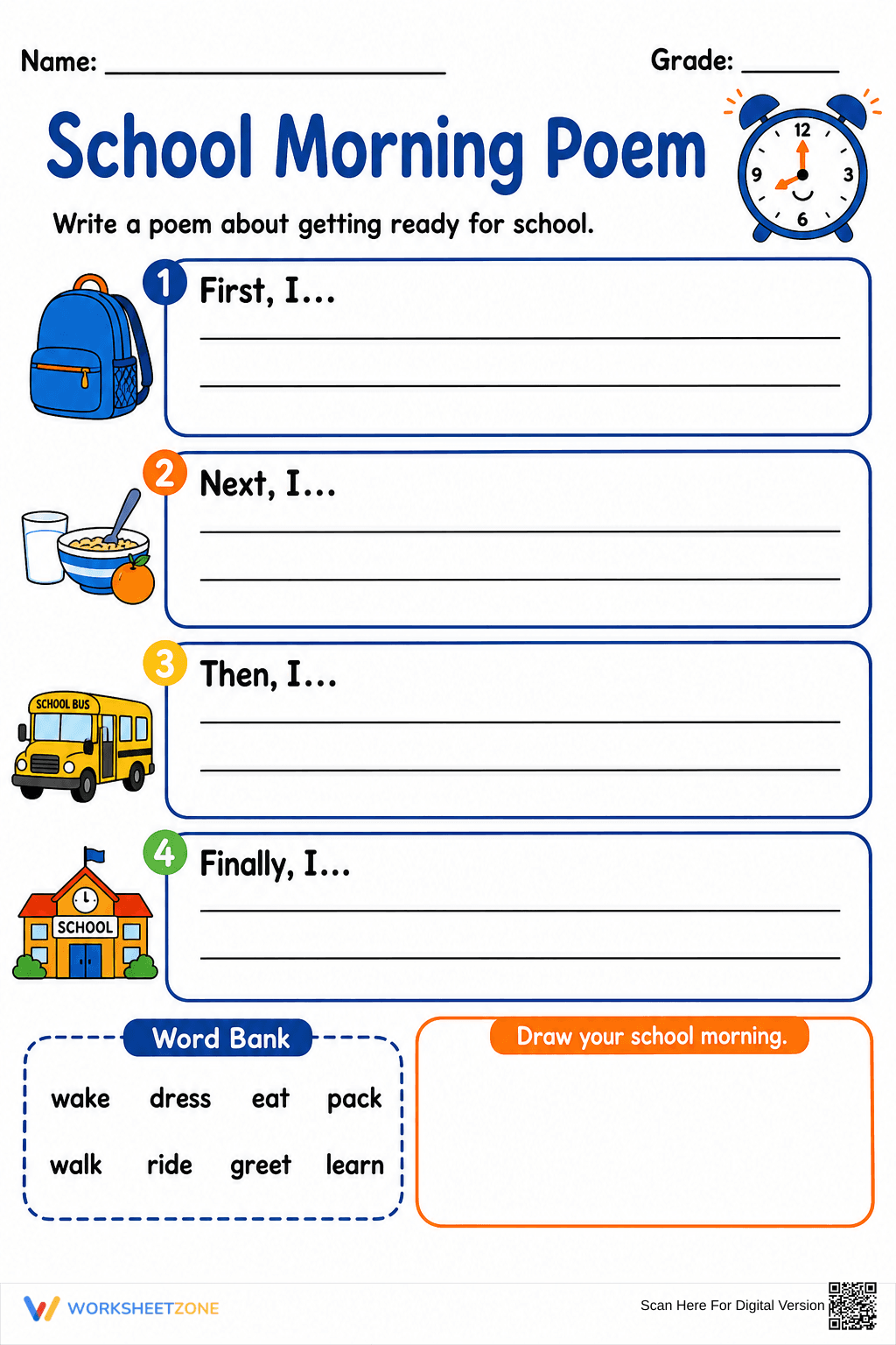 School Morning Poem Worksheet | Grade 2 Essential - Page 1