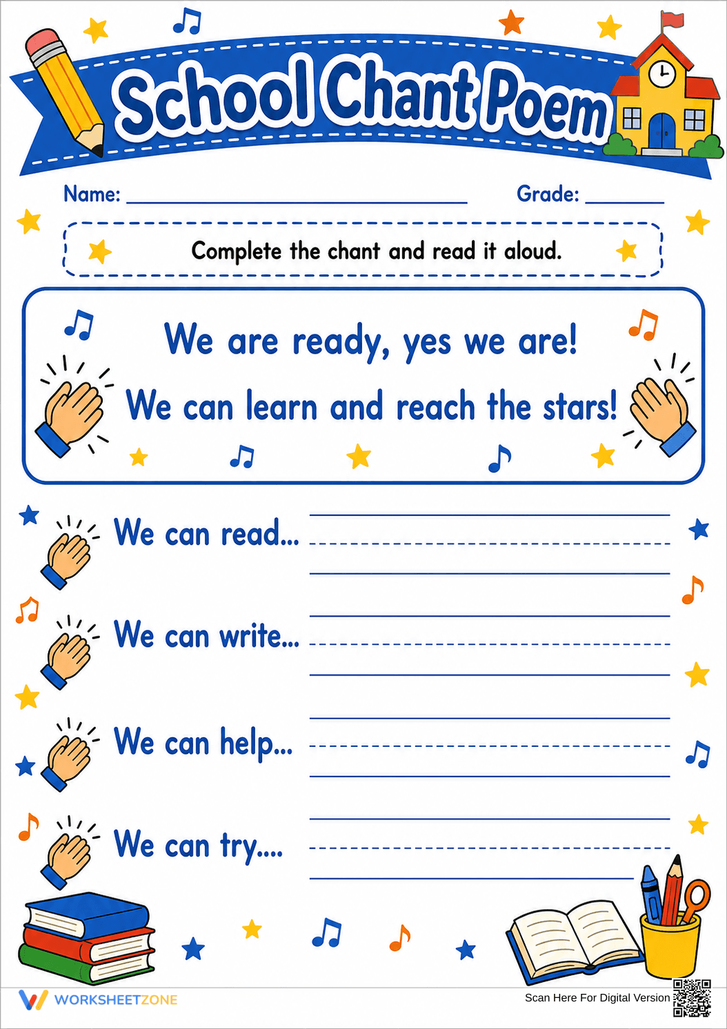 School Chant Poem Worksheet | Grade 1 Essential - Page 1