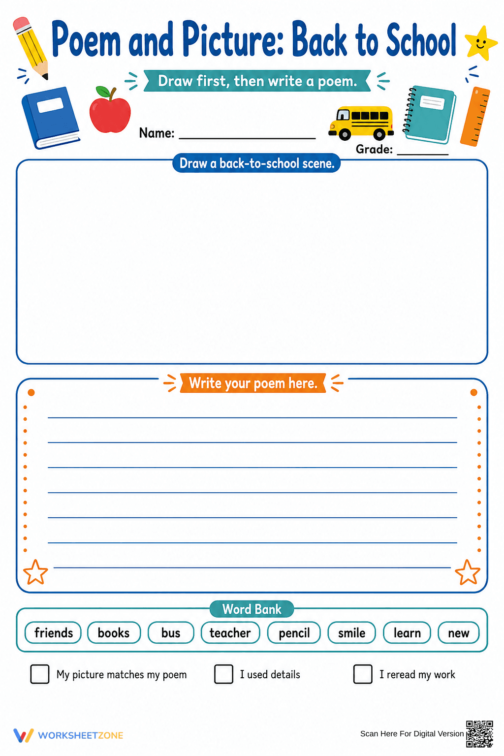 Back-to-School Poem & Picture | Essential Grade 2 ELA - Page 1