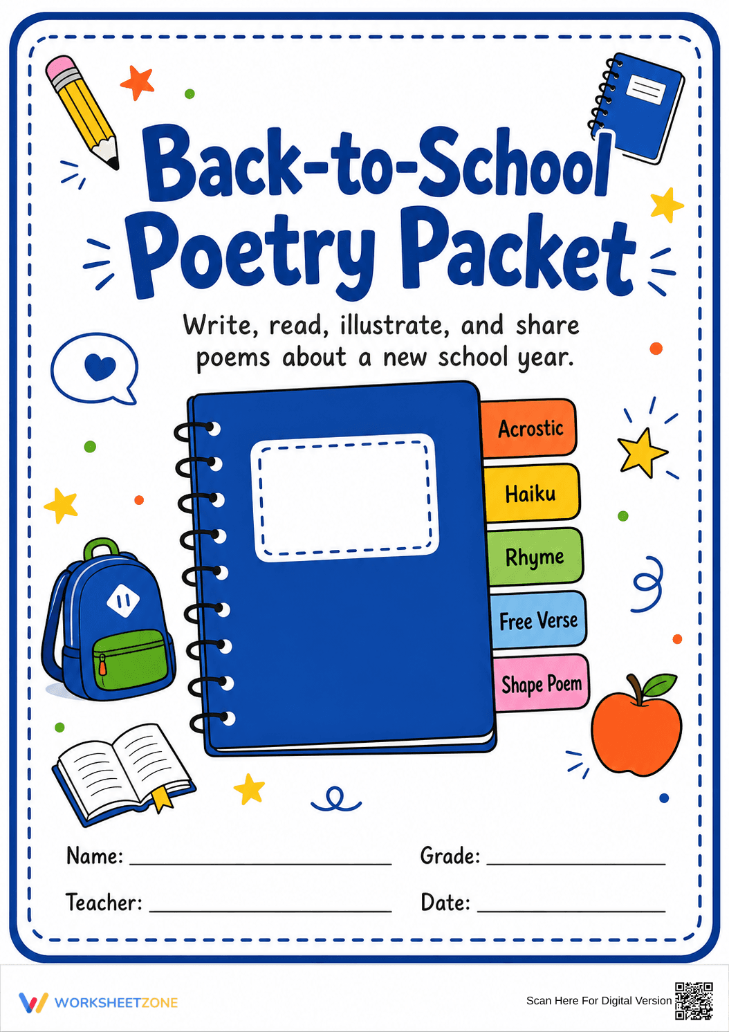 Back-to-School Poetry Packet Cover | Printable Grade 3 ELA - Page 1