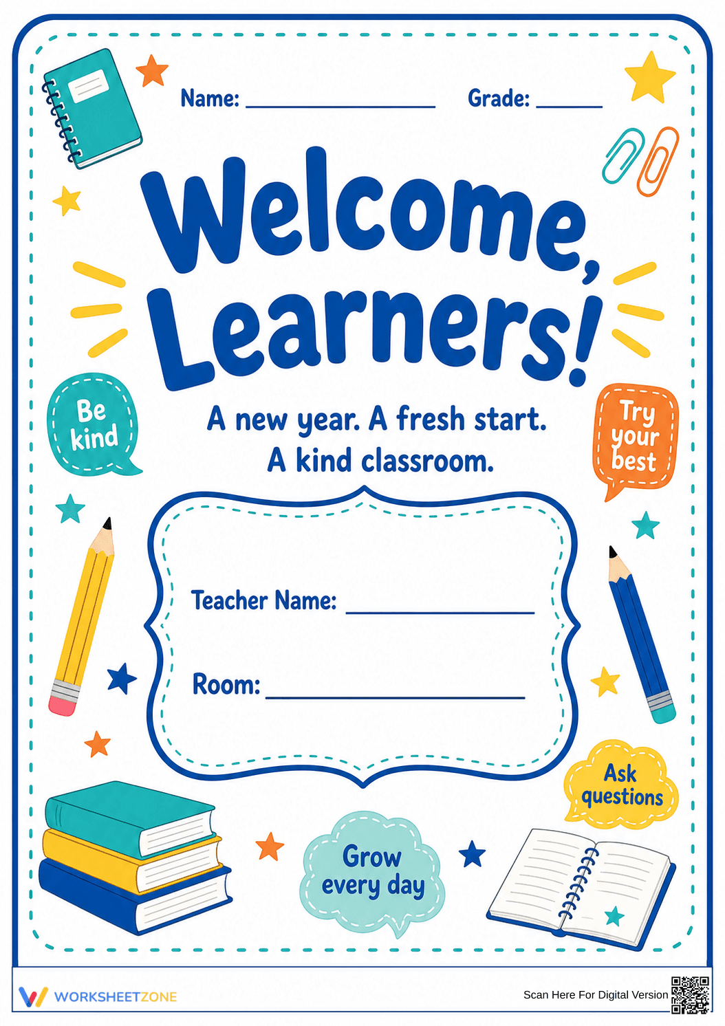 Printable Classroom Door Welcome Sign | Grades K-5 - Page 1