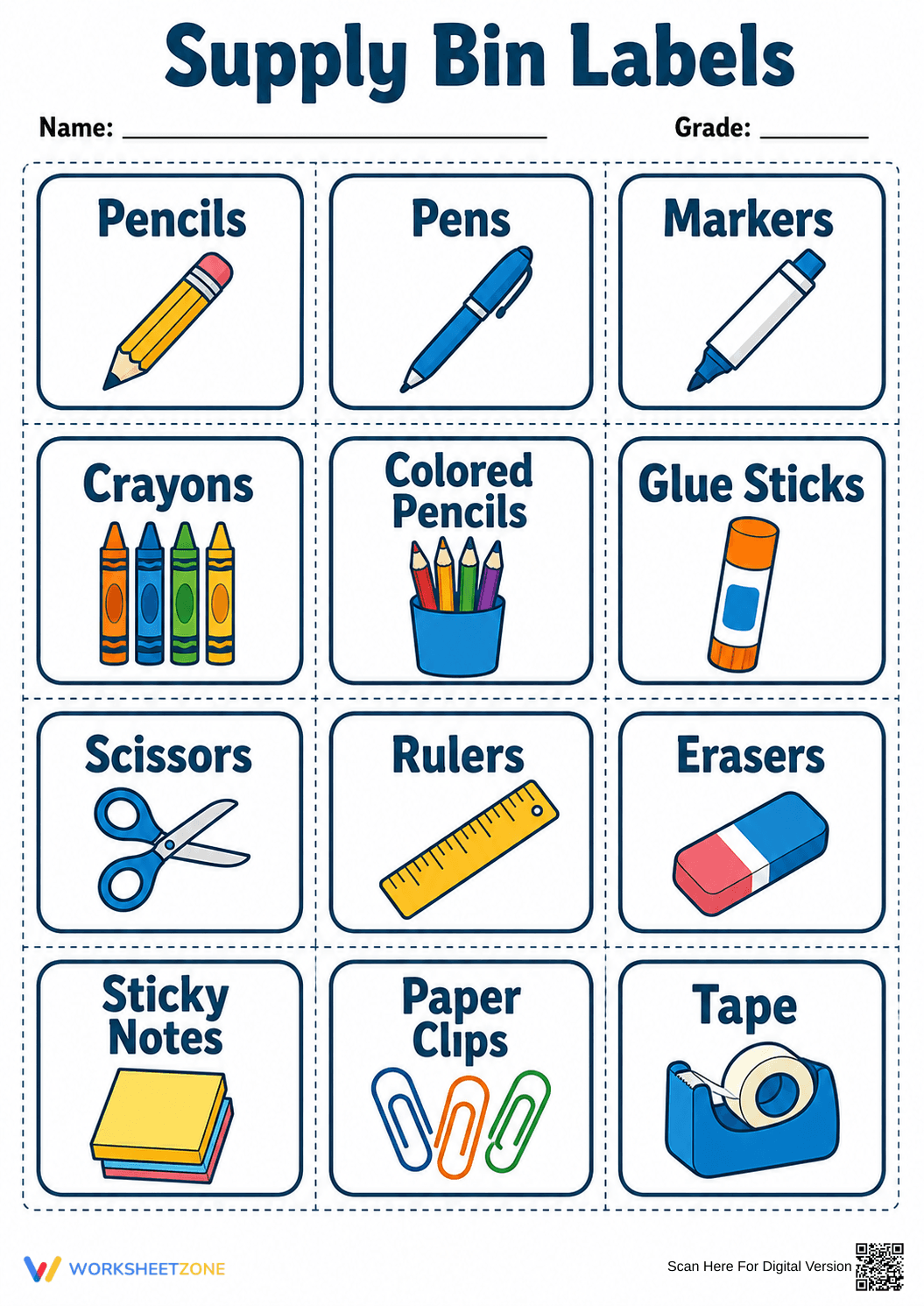 Classroom Supply Bin Labels | Essential Printable Set - Page 1