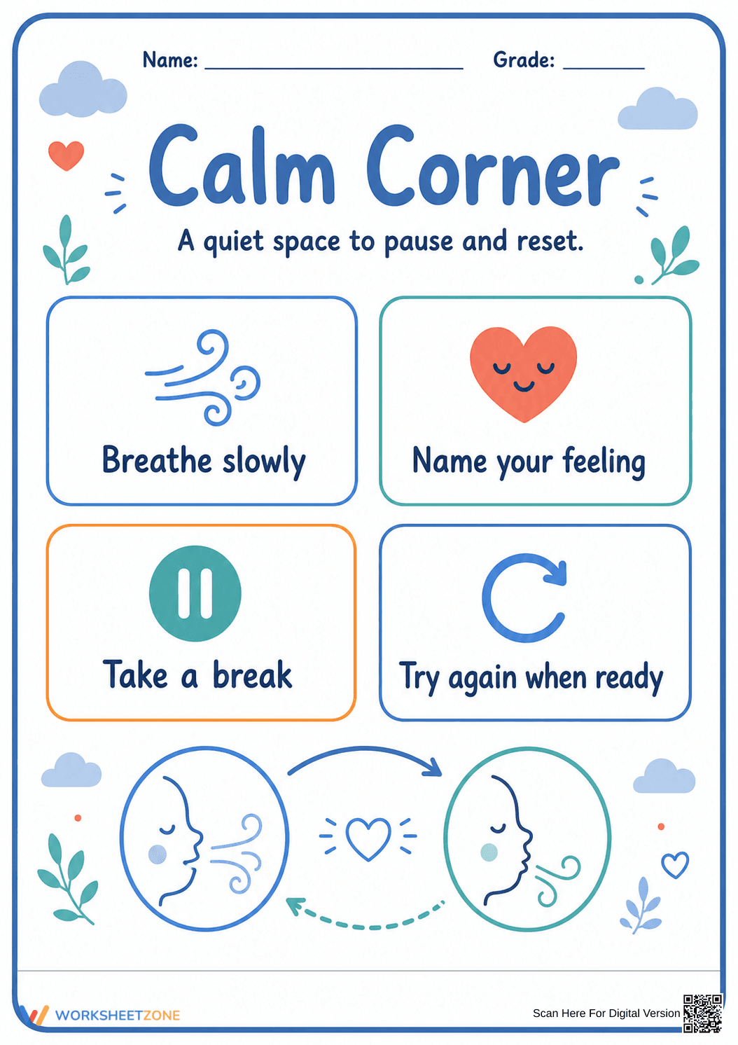 Essential Calm Corner Sign | Grade K-5 SEL Printable - Page 1