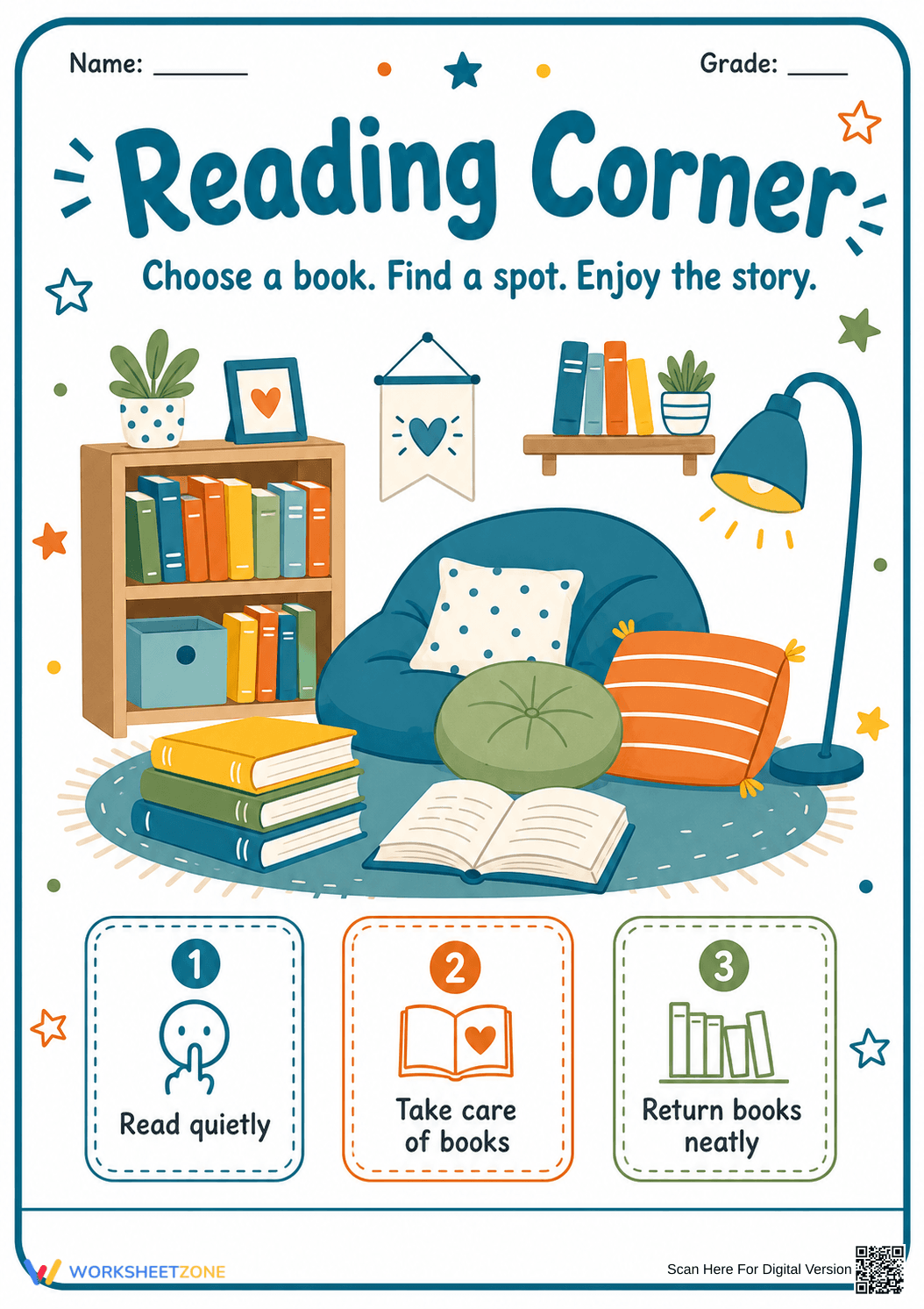 Printable Reading Corner Sign | Grade 2 ELA - Page 1