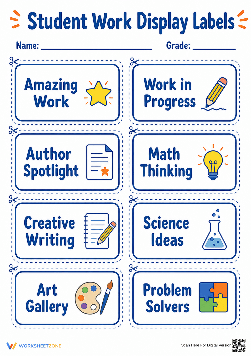 Printable Student Work Display Labels | Grade K-5 Ready - Page 1