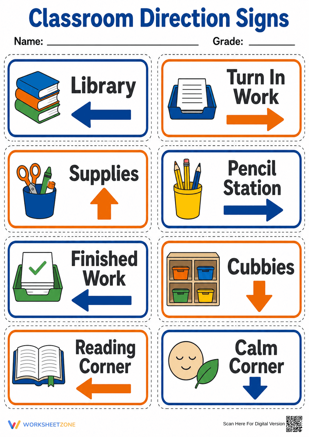 Printable Classroom Direction Signs | Grade K-5 - Page 1